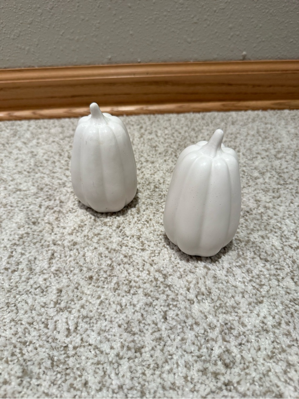 Set of 2 Matte White Ceramic Elongated Pumpkins - Modern Fall Decor